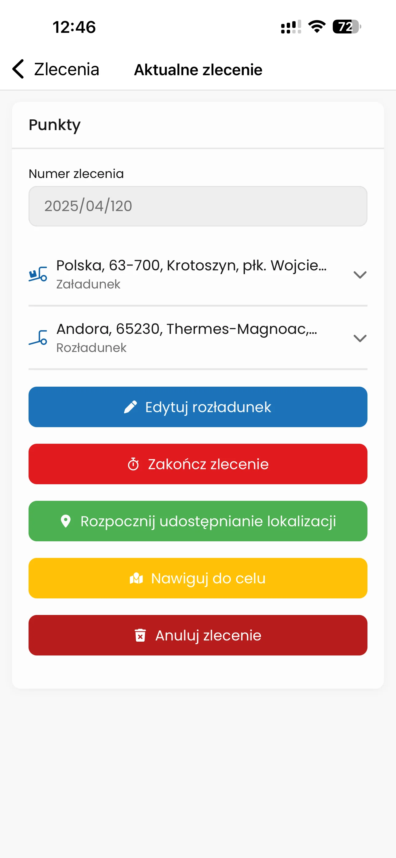 Aktualne zlecenie w Linkway TRACKER