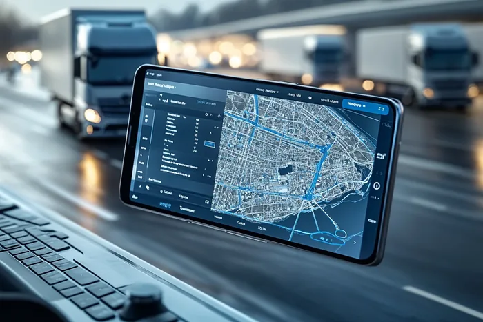 Tablet z mapą i panelem bocznym na biurku