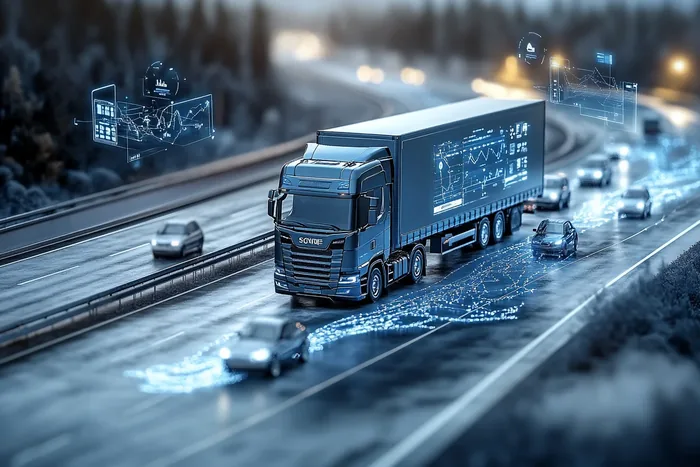 Miniaturowa ciężarówka nocą na autostradzie