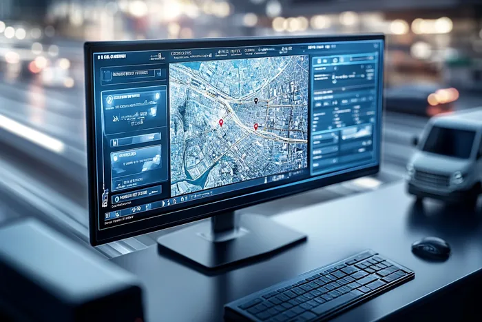 Tablet z mapą i panelem bocznym na biurku