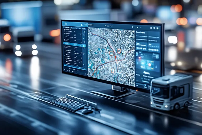 Monitor z mapą i panelem na biurku