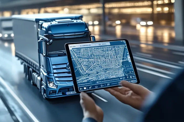 Tablet z mapą i panelem bocznym na biurku