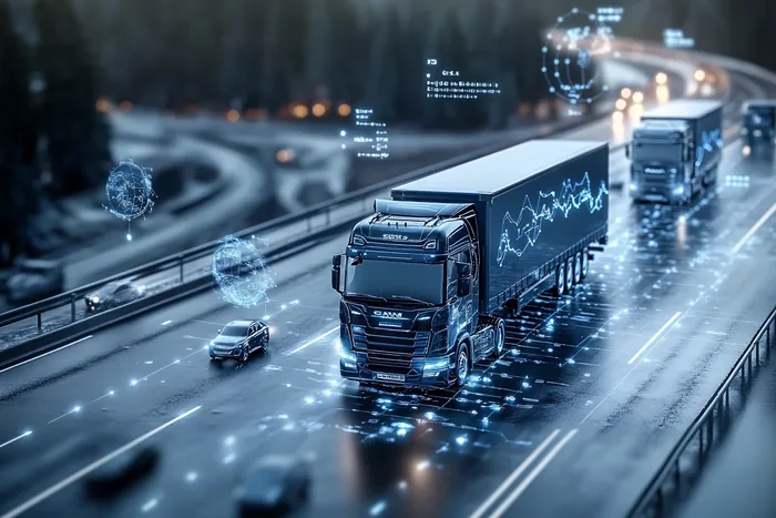 Miniaturowa ciężarówka nocą na autostradzie