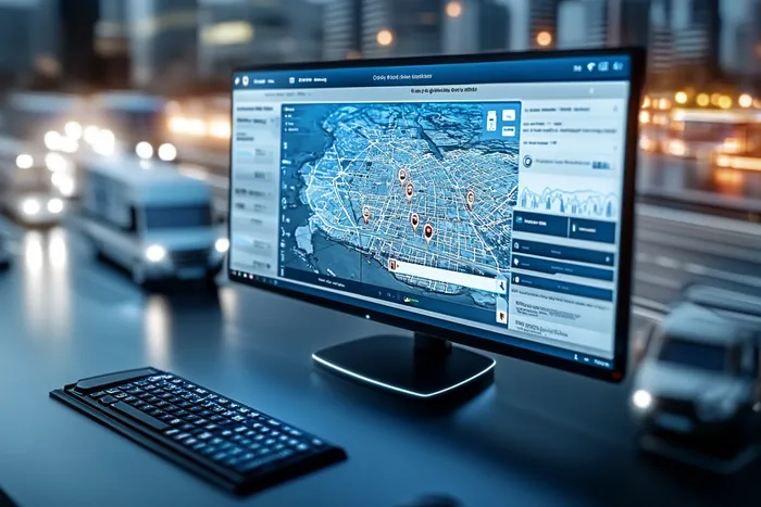 Monitor z mapą i panelem na biurku