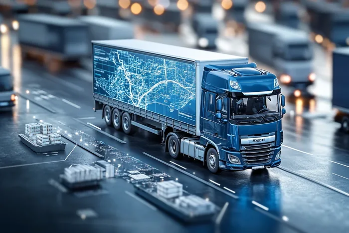 Ciężarówka w ujęciu miniaturowym na autostradzie