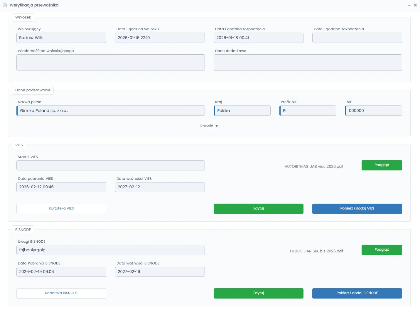 Jak planować w harmonogramie dostępnym on-line? 1 Trzyetapowy proces weryfikacji przewoźnika w systemie TMS, obejmujący weryfikację danych rejestrowych, statusów finansowych oraz dokumentacji bezpieczeństwa.